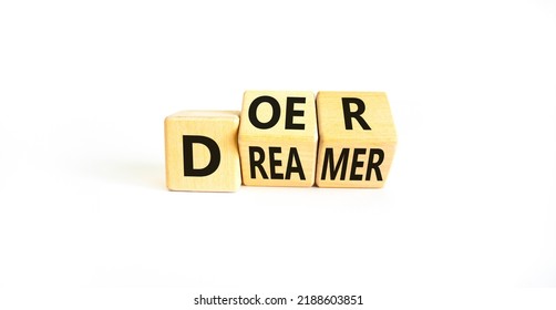 Doer or dreamer symbol. Concept words Doer or dreamer on wooden cubes. Beautiful white table white background. Business and doer or dreamer concept. Copy space. - Shutterstock ID 2188603851