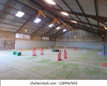 Dog Agility Jumps In An Indoor Barn