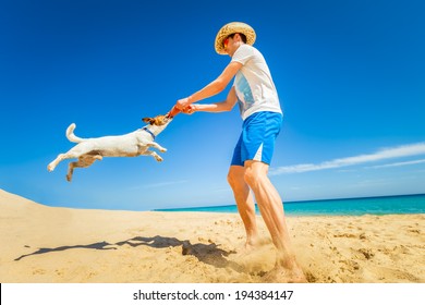 Dog Catching A Red Frisbee With Owner Spinning Around