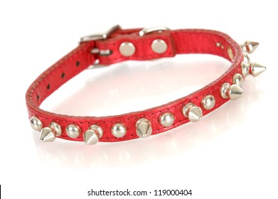 Dog Collar - Red Studded Dog Collar Isolated On White Background