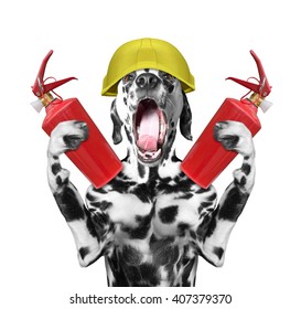 Dog Fireman Screams Signal -- Isolated On White