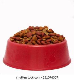 Dog Food In Bowl Against White Background