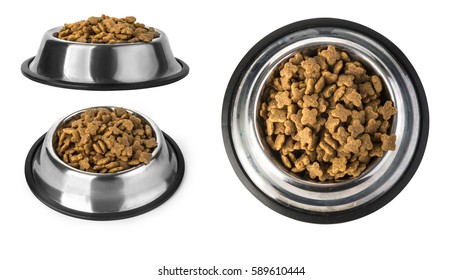 Dog Food In Bowl, Isolated On White 