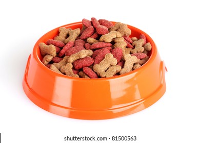 Dog Food In Bowl Isolated On White