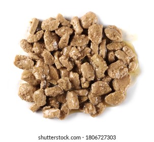 Dog Food With Meat And Vegetable Chunks Isolated On White Background, Top View