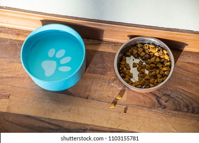 Dog Food And Water Bowl Messy Puppy Doggy Pet Woof Feed Drink Top Down Spill Funny Animal