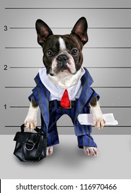 A Dog In Front Of A Convict Poster Getting A Mug Shot Taken