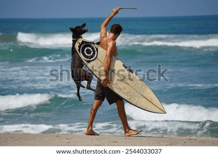 Similar – Child and dog by the sea