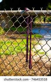 
Dog Leash Hanging On The Metal Fence