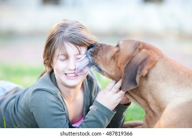 Dog Licking Girl's Face