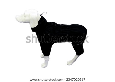 dog mannequin, plastic dog mannequin in harness, in clothes, on a white background