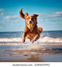 Dog plays in the beach - Powered by Shutterstock