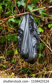 Dog Poo Poop Bag Left Hanging In A Bush.