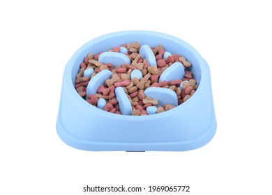 Dog Slow Food Bowl Feeder Isolated White Background