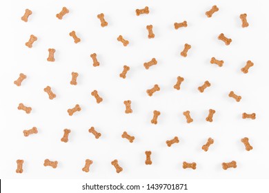 Dog Snack Like Bones On White Background, Flat Lay