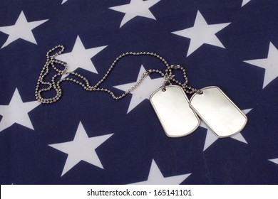 Dog Tags On American Flag