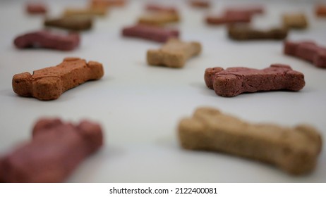 Dog Treats Spinning Over White Background