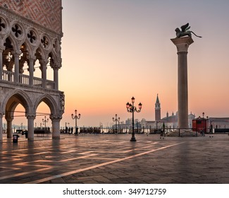 Doges Palace (Palazzo Ducale) on Saint Mark square at Sunrise, Venice, Italy