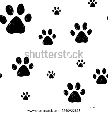 Dog's paws seamless pattern. Cat paws hand drawn pattern. Pet paws background