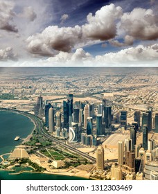 Doha Aerial View From The Airplane, Qatar.