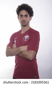 Doha -Qatar 10 January 2022, Portraits Of Qatar Team Football Players
Number 7-AHED