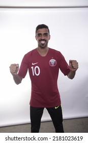 Doha -Qatar 10 January 2022, Portraits Of Qatar Team Football Players
Number 10- Hassan 