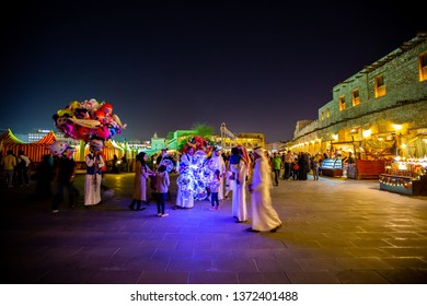 Doha, Qatar - 15th April 2019 : People Selling Colorful Balloons In Souq Waqif