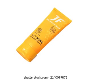 Doha, Qatar, 27 March 2022 : Photo of JF Sulfur Facial Foam, For skin care and anti acne on isolated white background 