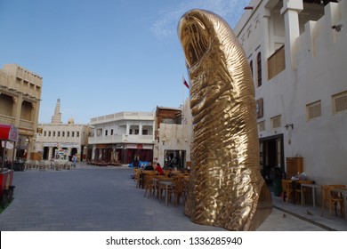 Doha, Qatar, Dated 20 Feb 2019. 'Le Pouce', A Sculpture In The Shape Of A Giant Thumb, Art Piece By Acclaimed French Artist César Baldaccini At Souq Waqif.  