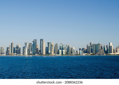 DOHA, QATAR - December 09, 2021: The West Bay City skyline of Doha,  day time, December 09, 2021 in Doha - Qatar, Middle - East