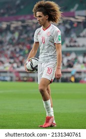 Doha, Qatar - December 10 2021: Hannibal Mejbri Of Tunisia Prepares To Take A Corner Kick During The FIFA Arab Cup Quarter-Final Match Between Tunisia And Oman At Education City Stadium.