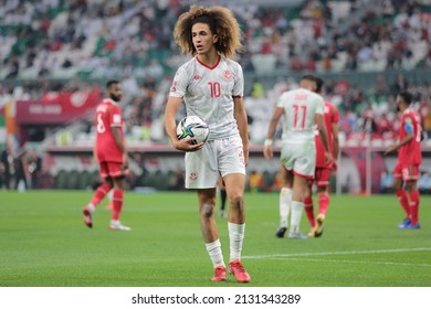 Doha, Qatar - December 10 2021: Hannibal Mejbri Of Tunisia Prepares To Take A Corner Kick During The FIFA Arab Cup Quarter-Final Match Between Tunisia And Oman At Education City Stadium.
