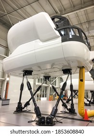 Doha, Qatar- December 2019: CAE Full-flight Simulator In The Training Centre For Pilot Training.