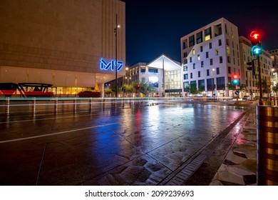 Doha, Qatar - December 31, 2021: Night view of Building Architecture of Mushreib Downtown Doha