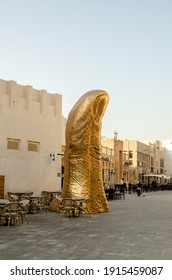 Doha, Qatar - Feb 2021: 'Le Pouce', A Sculpture In The Shape Of A Giant Thumb, Art Piece By Acclaimed French Artist César Baldaccini At Souq Waqif.