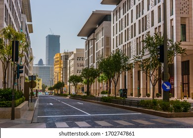 DOHA, QATAR - FEB 26, 2020: Modern architecture of Msheireb Downtown in Doha, Qatar