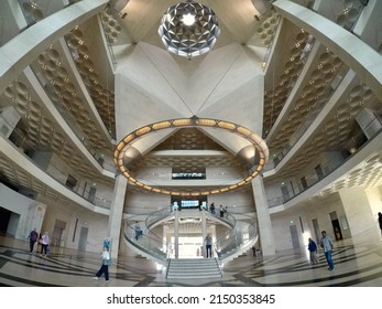 Doha, Qatar - February 6, 2019: Beautiful Entrance Hall Of The Museum Of Islamic Art, Doha, Qatar.