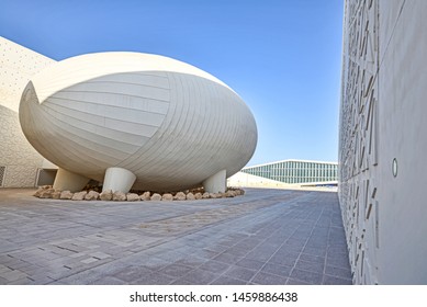 DOHA, QATAR - JANUARY 1, 2016: Detail Of An Egg Shape Structure Of The Weill Cornell Medical College, Education City, Designed By Arata Isozaki, Architect, Taken During A Winter Late Afternoon