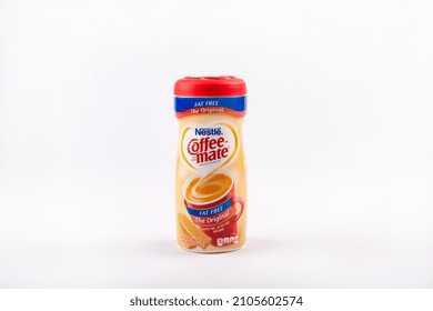 Doha, Qatar - January 10, 2022: 
Nestle Coffee Mate Fat Free Non Dairy Coffee Creamer On White Background