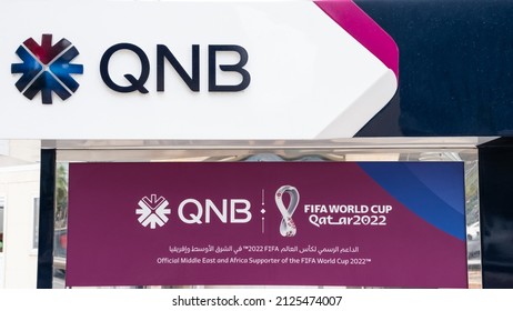 Doha, Qatar - January 16th 2022: Qatar National Bank Atm Sponsoring The FIFA World Cup 2020