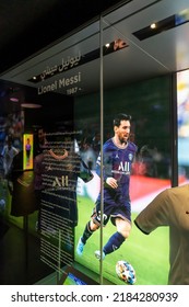 Doha, Qatar - July 2022: Lionel Messi On Display In 3-2-1 Qatar Olympic And Sports Museum. A Museum In Doha. Located In Khalifa International Stadium.