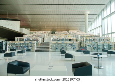 DOHA, QATAR - July 24 - 2021: Qatar National Library located in Education City in Al Rayyan, Doha, Qatar.