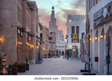 Doha, Qatar - June 16, 2021: Souq Waqif is a souq in Doha, in the state of Qatar. The souq is known  for selling traditional garments, spices, handicrafts, and souvenirs