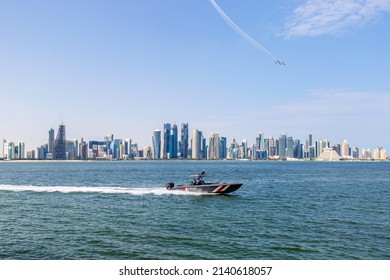 Doha, Qatar - March 01, 2022: Doha Skyline view from corniche in day time