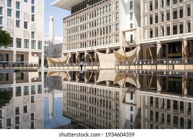 DOHA, QATAR - MARCH, 2021: Msheireb Downtown Doha is a developing area with contemporary architecture, gleaming white mosques, and a cluster of history museums housed in elegant, Arabic-style mansions