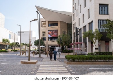 DOHA, QATAR - MARCH, 2021: Msheireb Downtown Doha is a developing area with contemporary architecture, gleaming white mosques, and a cluster of history museums housed in elegant, Arabic-style mansions