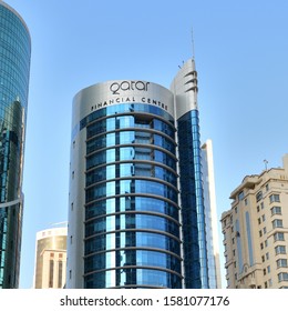 Doha, Qatar - Nov 21. 2019. Qatar Financial Centre And Others Skyscrapers On The Conference Centre Service Street