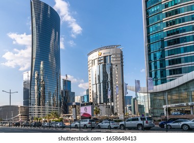 Doha, Qatar - Nov 21. 2019. Omar Al Mukhtar Street - Central Street In West Bay