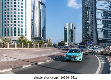 Doha, Qatar - Nov 21. 2019. Omar Al Mukhtar Street - Central Street In West Bay