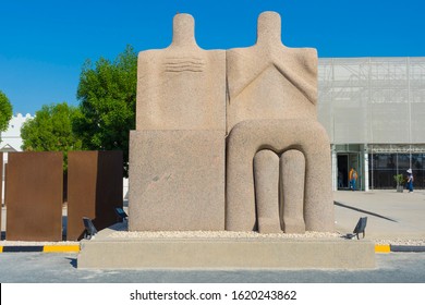 Doha, Qatar - Nov 23, 2019 : Mathaf Arab Museum Of Modern Art With Blue Sky In Doha, Qatar On Nov 23, 2019.